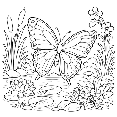 Morpho on the Pond — coloring page