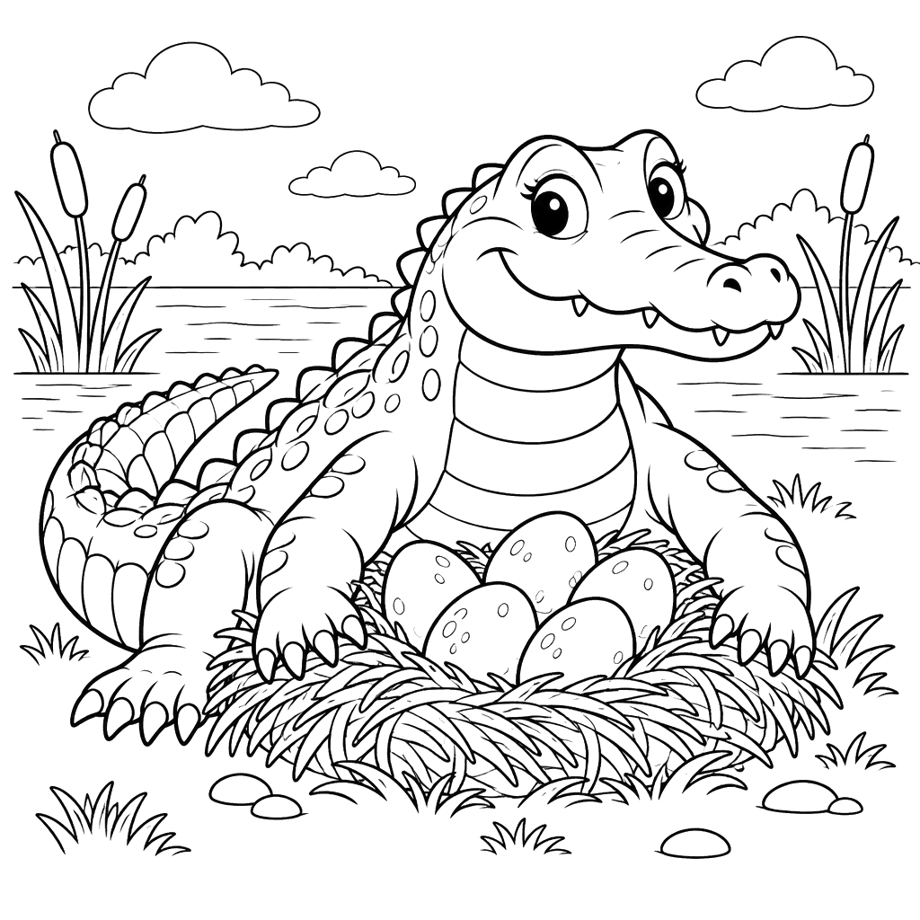 Mother Alligator Guarding Nest