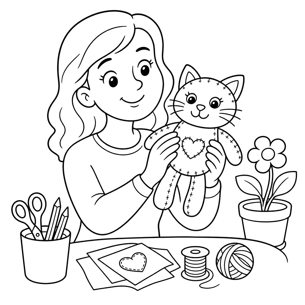 Mom Holding Child's Toy Coloring Page