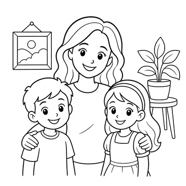 Mom Smiling in Family Photo Coloring Page
