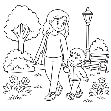 Mom walking with child in the park
