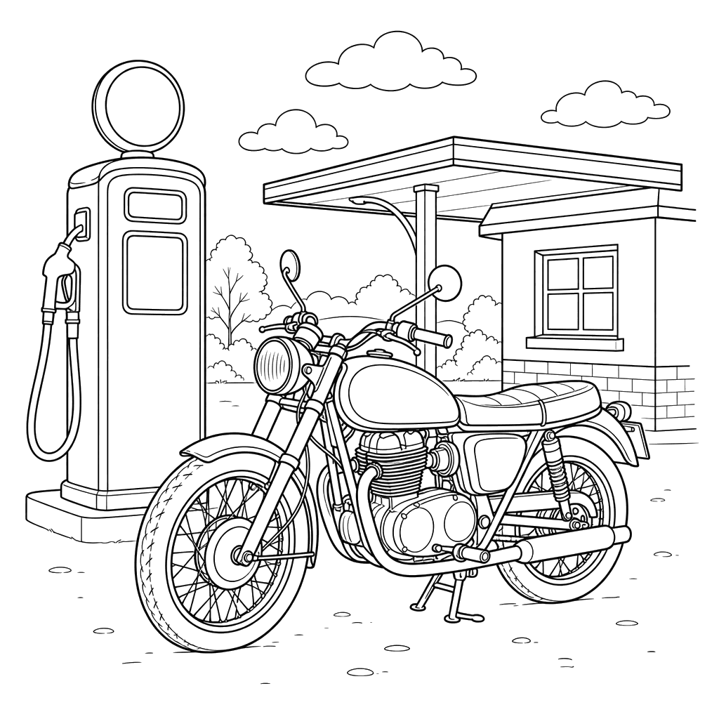 Vintage Motorcycle at the Gas Station