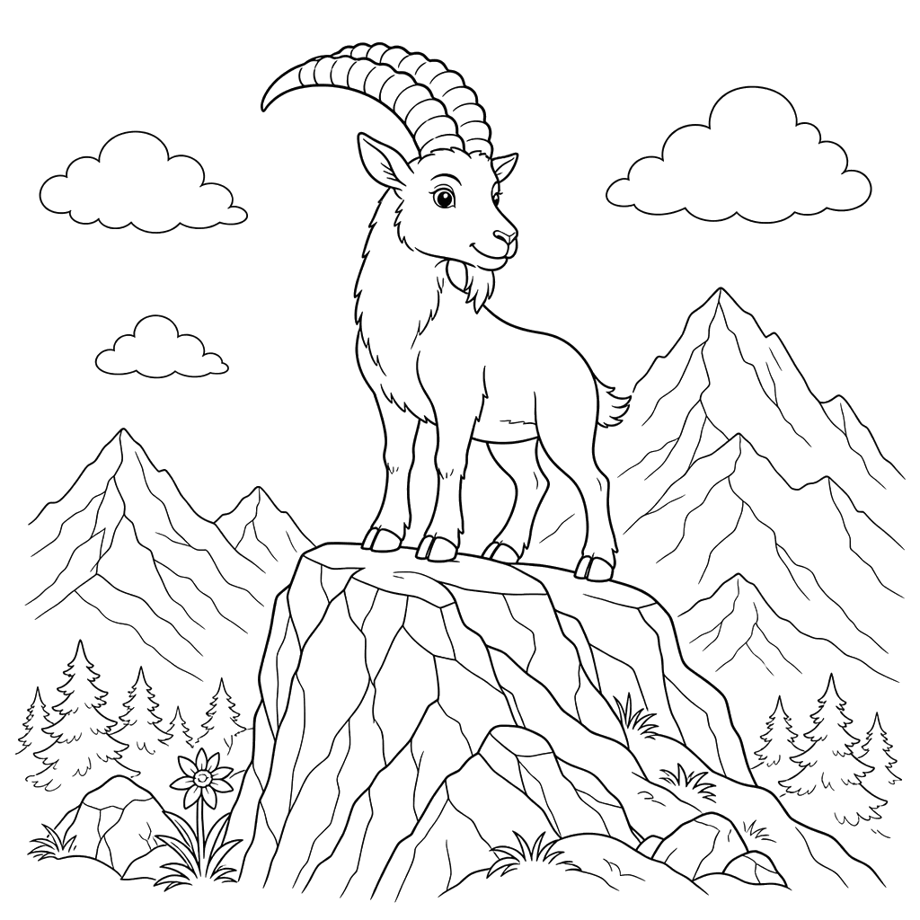 Mountain Ibex on Cliff Coloring Page
