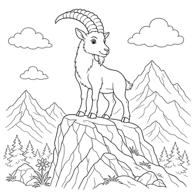 Mountain Ibex on Cliff Coloring Page