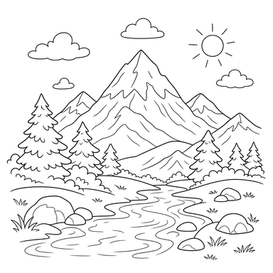 Mountain Landscape with Snowy Peaks Coloring Page