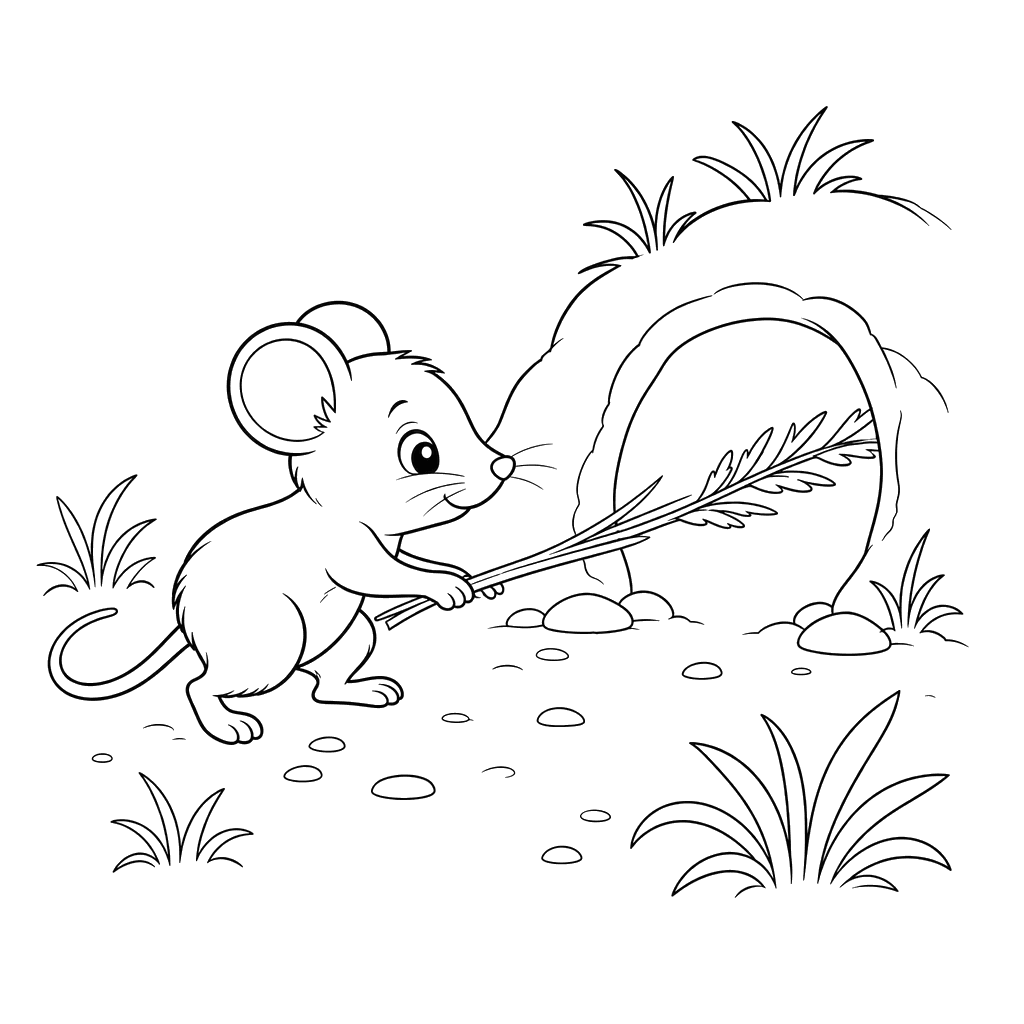 Mouse Carrying Grass Coloring Page