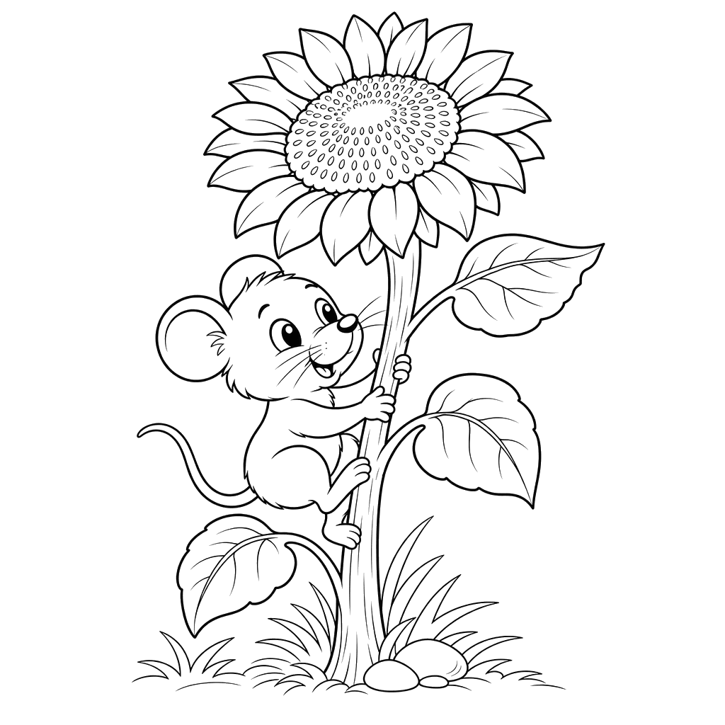 Mouse Climbing a Sunflower