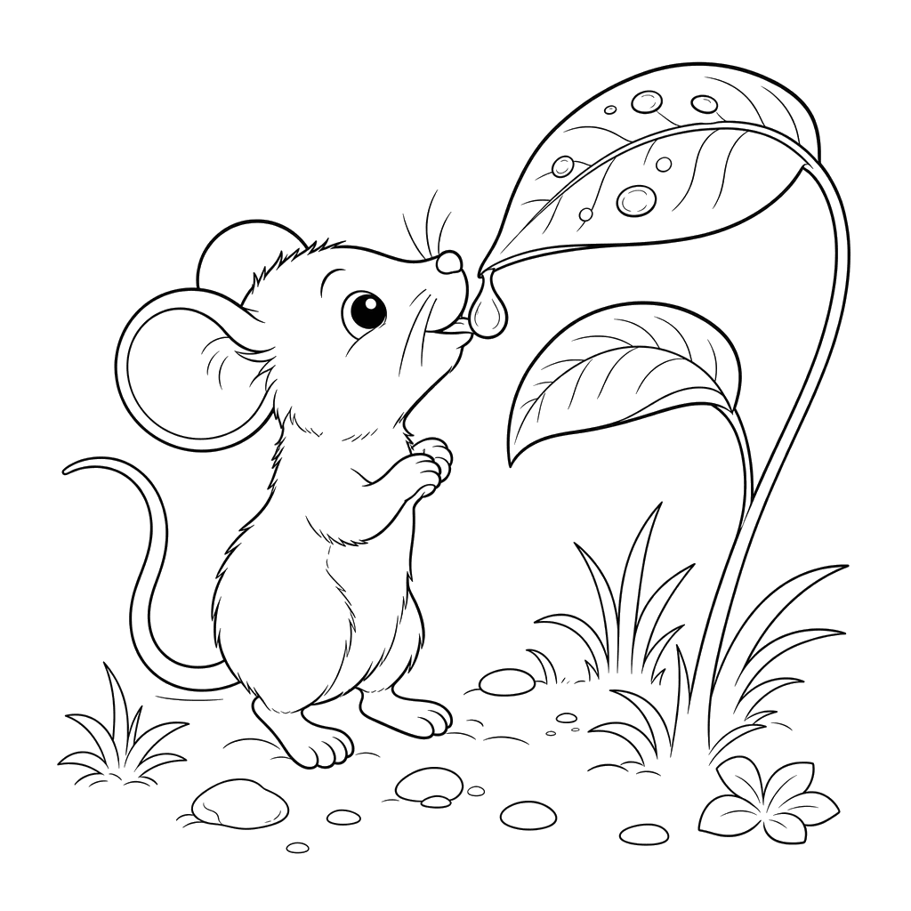 Mouse and Dewdrop Coloring Page