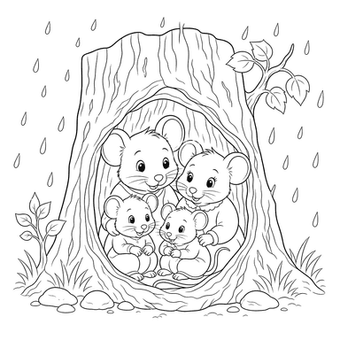 Mouse Family in Tree Hollow