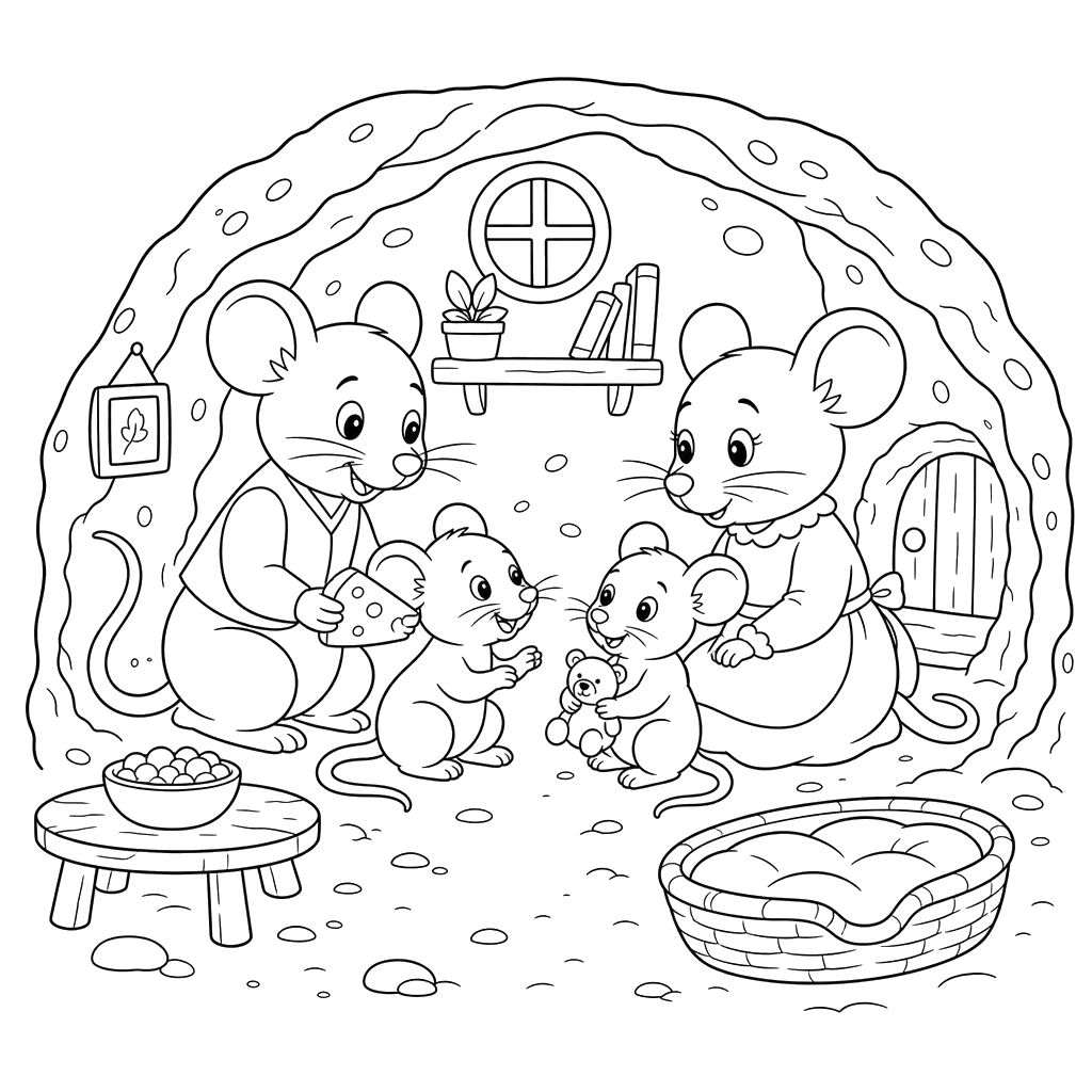 Mouse Family in Cozy Underground Burrow