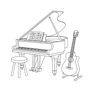 Music Rehearsal: Piano and Guitar Coloring Page