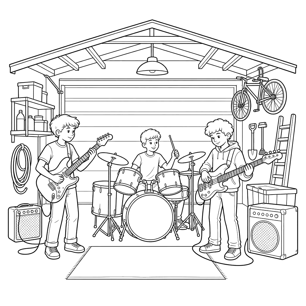 Musicians Rehearsing in a Garage