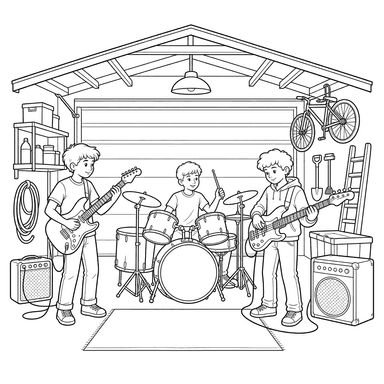 Musicians Rehearsing in a Garage