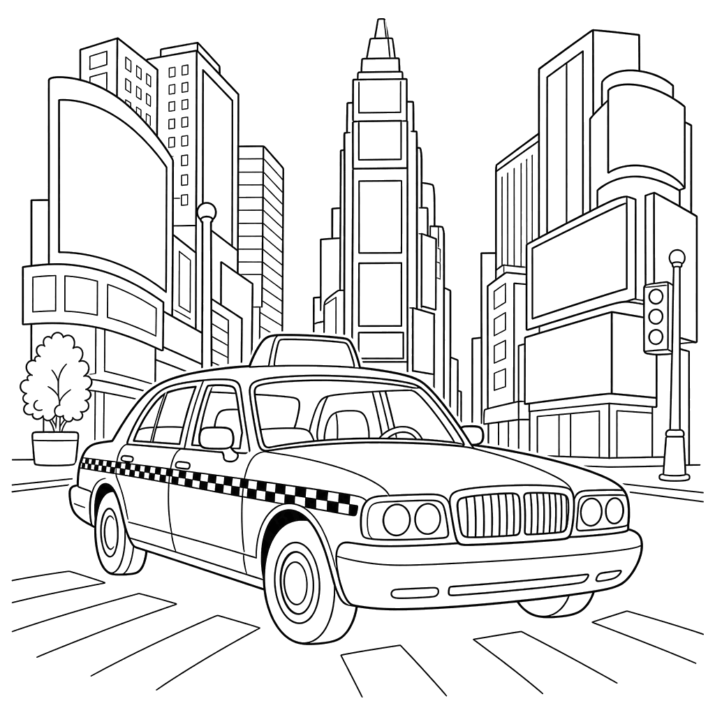 New York Taxi in Times Square Coloring Page
