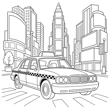 New York Taxi in Times Square Coloring Page