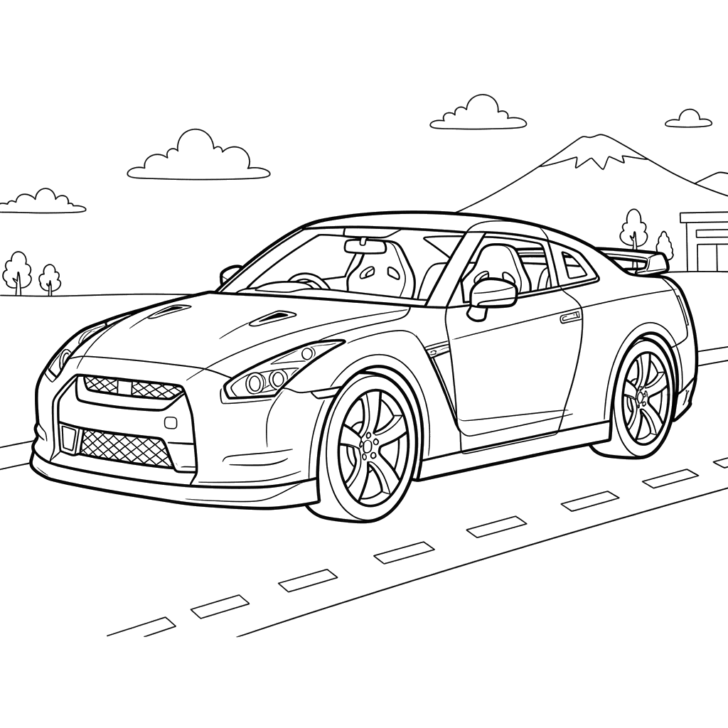 Nissan GT-R Car Coloring Page for Kids