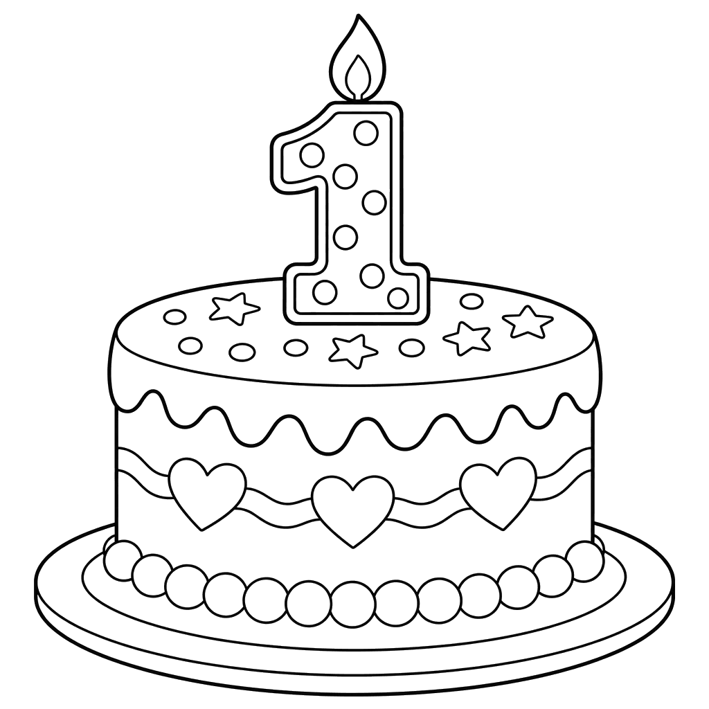 Number 1 Birthday Cake Coloring Page