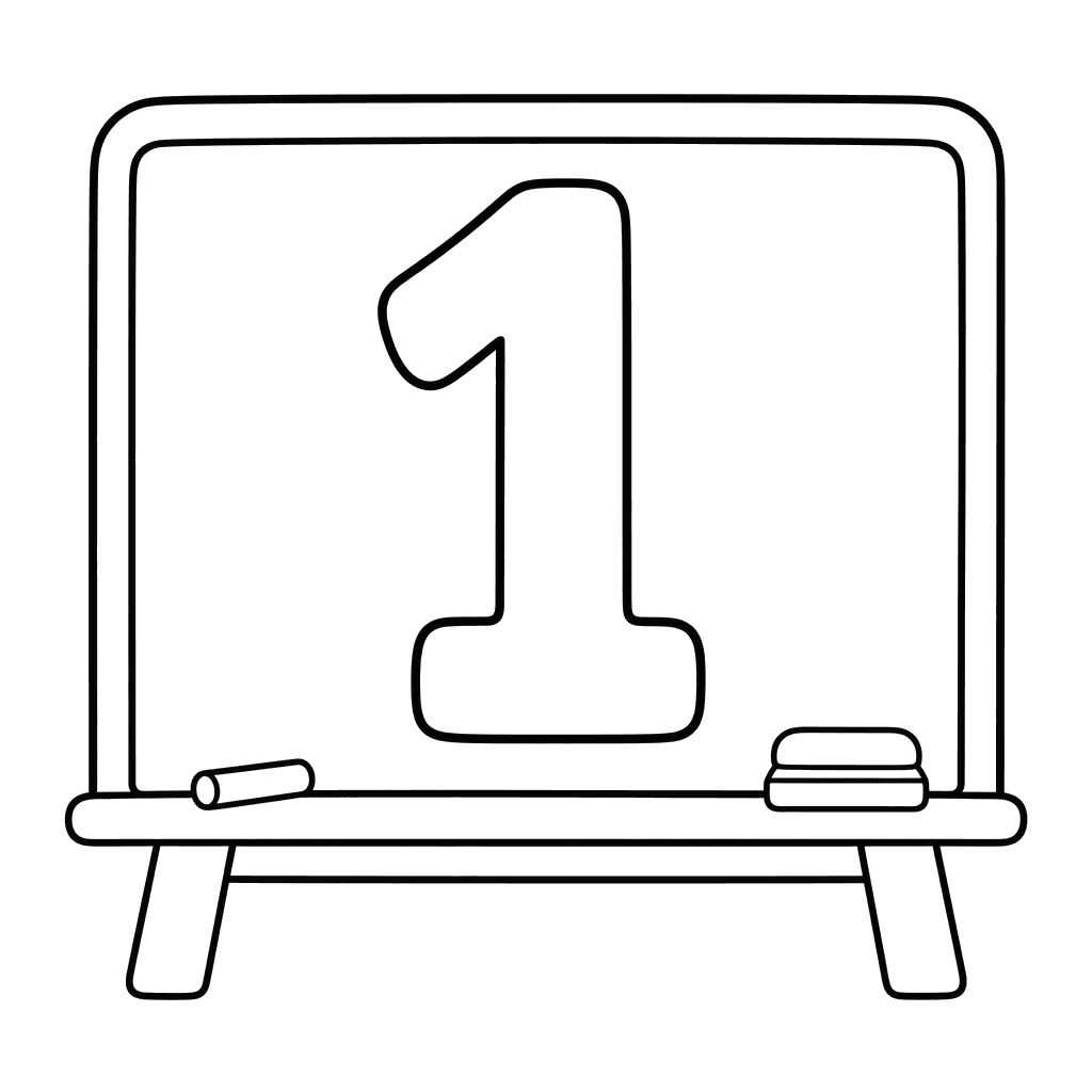 Number 1 on a Chalkboard Coloring Page