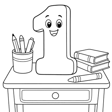 Number 1 on a School Desk Coloring Page