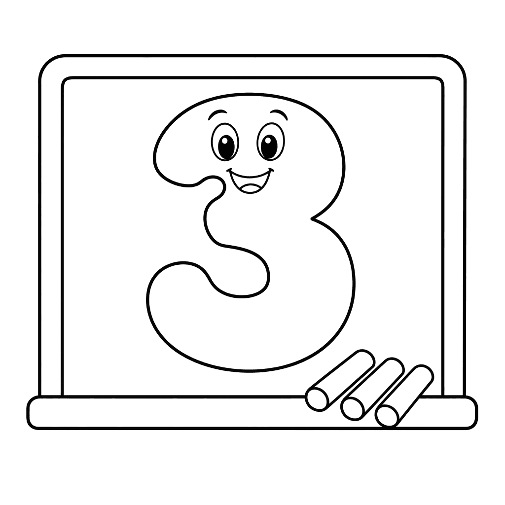 Number 3 on Chalkboard Coloring Page