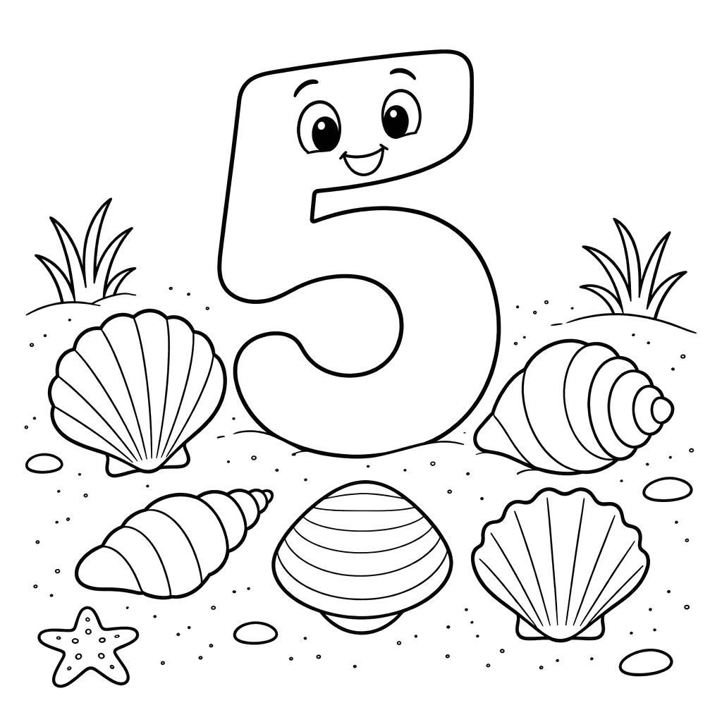 Number 5 with Five Seashells