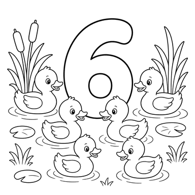 Number 6 with Six Ducklings