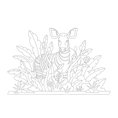 Okapi Hiding in Bushes Coloring Page