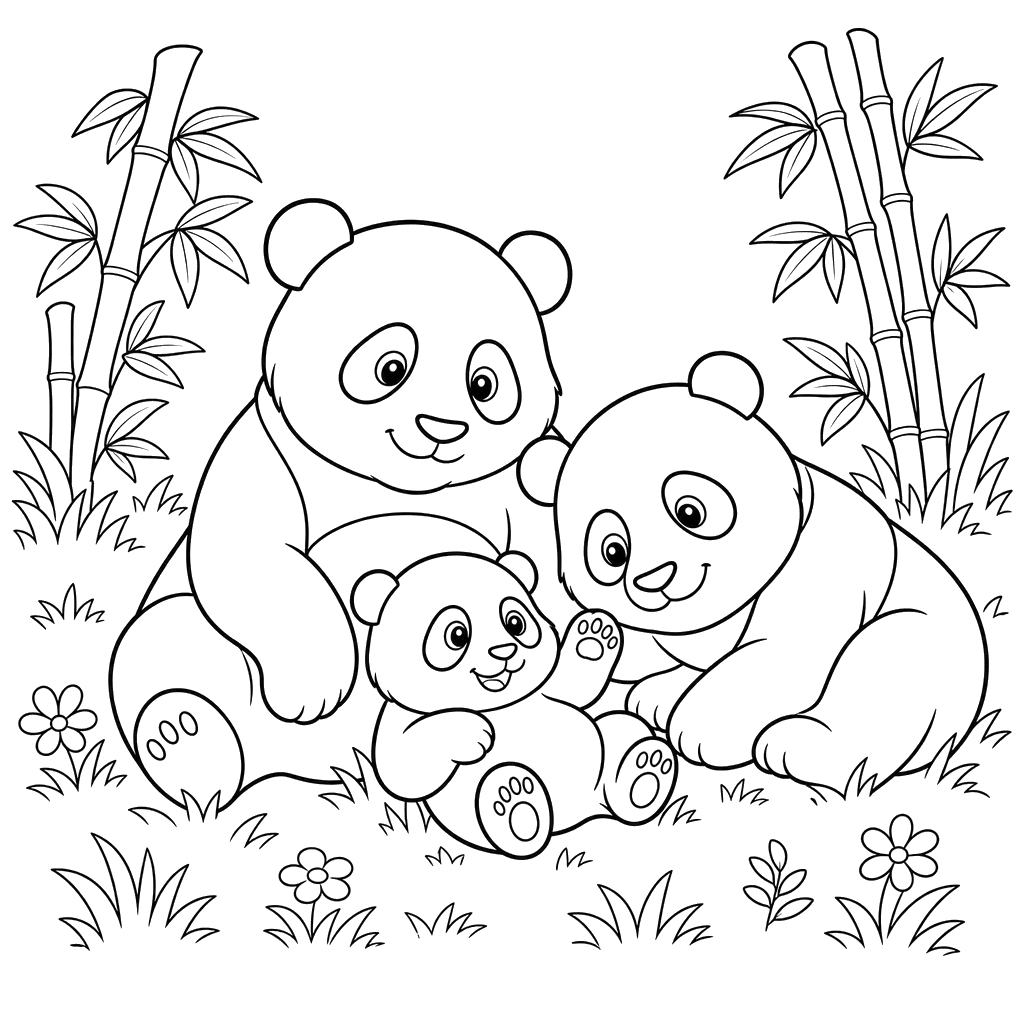 Panda Family on Grass