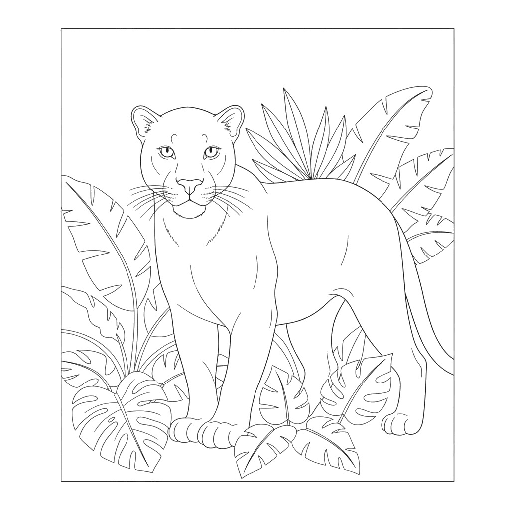 Panther in Leaves Coloring Page