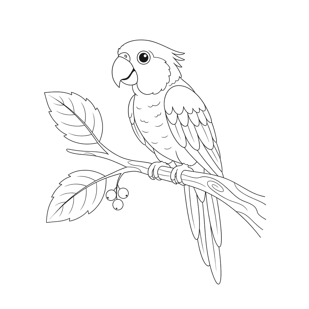 Parrot on a Branch Coloring Page