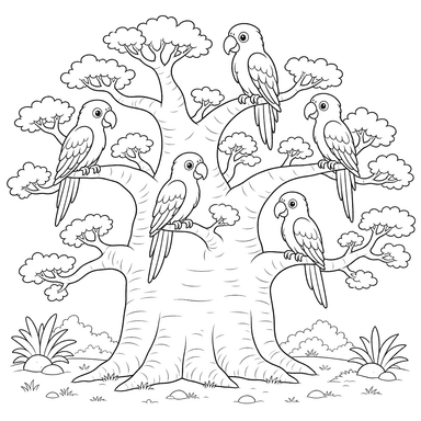 Parrots on a Baobab Tree