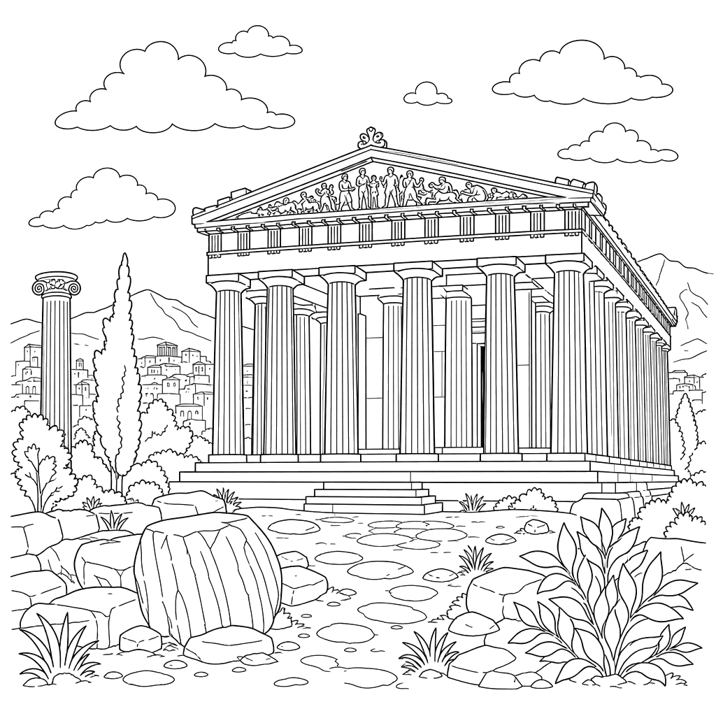 Parthenon Greece Coloring Page