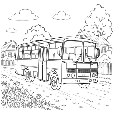 PAZ Bus on a Rural Street Coloring Page