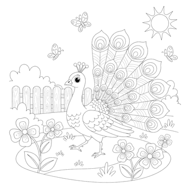 Peacock Walking in the Garden Coloring Page