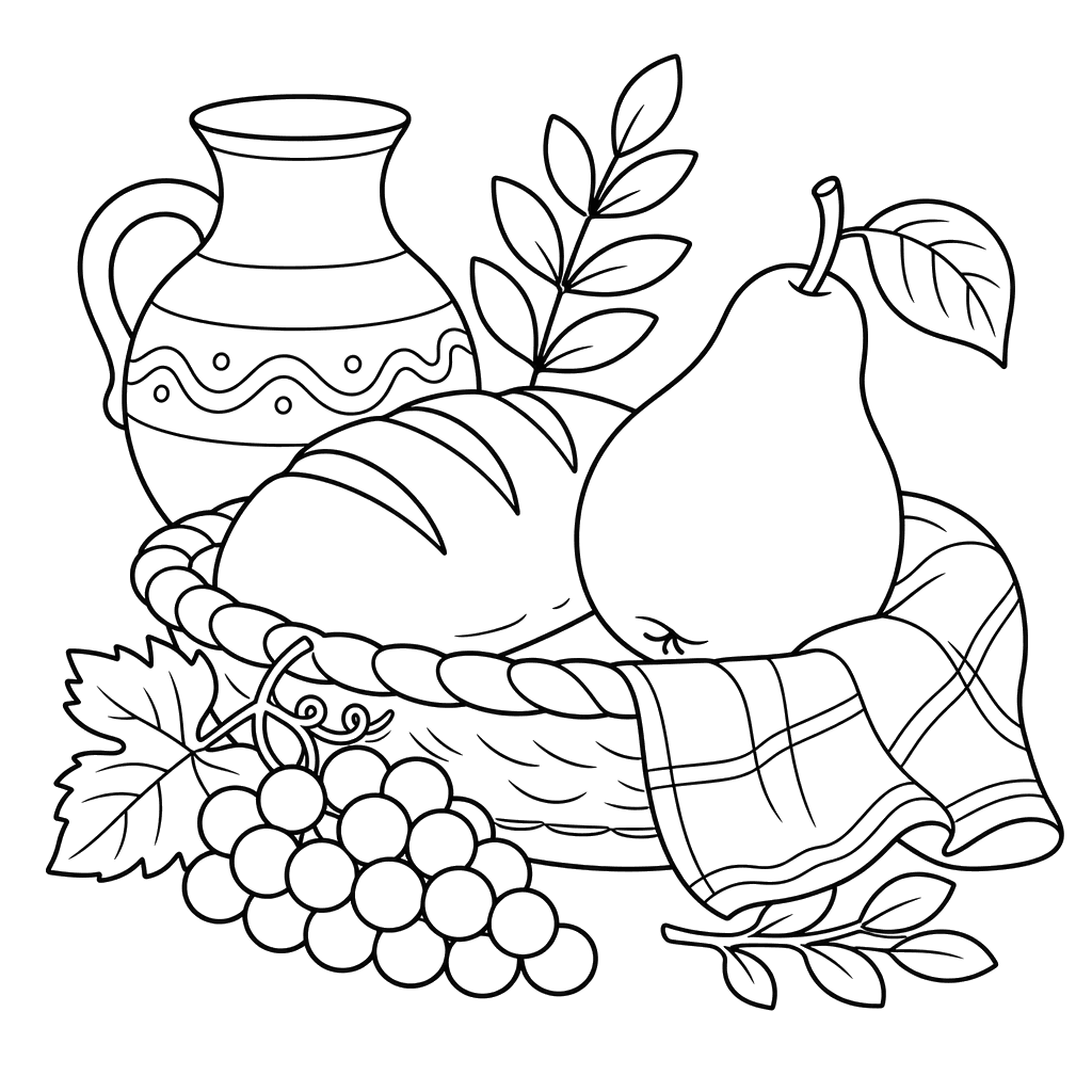 Pear and Bread Still Life Coloring Page
