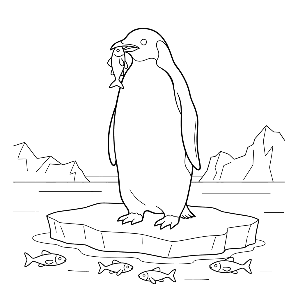 Penguin Fishing Coloring Page