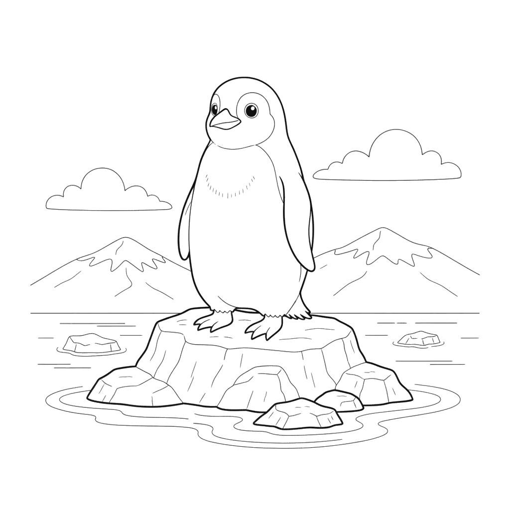 Penguin on a Rock Coloring Page