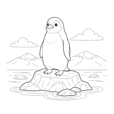 Penguin on a Rock Coloring Page