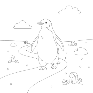 Penguin on a Snowy Path Coloring Page