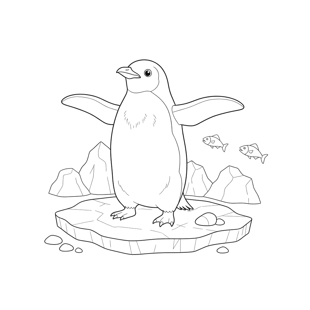 Penguin Spreading Wings Coloring Page
