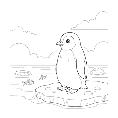Penguin Watching the Sea Coloring Page