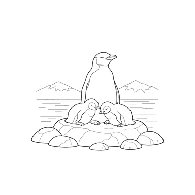 Penguins Resting on Rocks Coloring Page