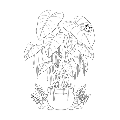 Philodendron Plant with Aerial Roots Coloring Page