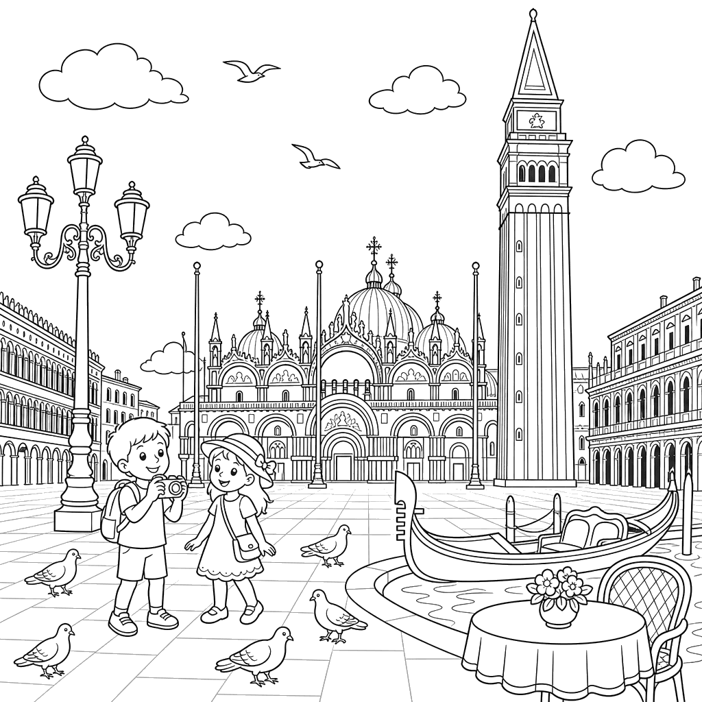 Piazza San Marco in Venice Coloring Page