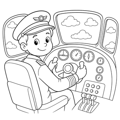 Pilot in Airplane Cockpit Coloring Page