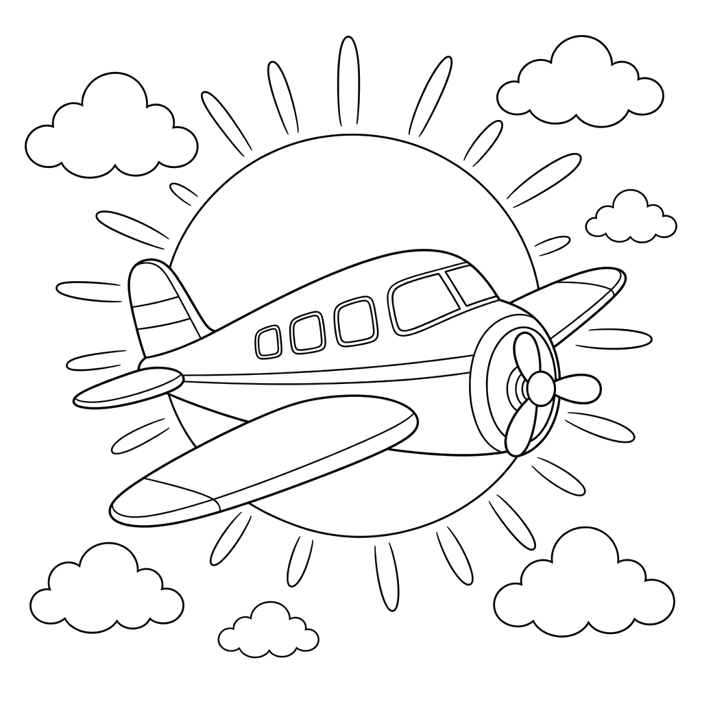 Airplane flying in front of the sun