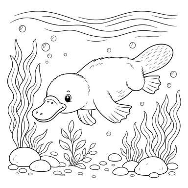Platypus Swimming in River Coloring Page