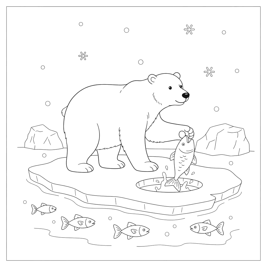 Polar Bear Fishing Coloring Page