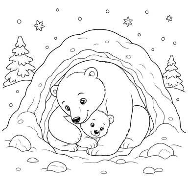 Polar Bear Mother and Cub in a Snow Cave
