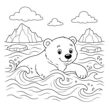 Polar Bear Swimming in Cold Waves